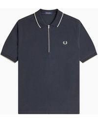 Fred Perry - Crepe Pique Zip Neck Polo Shirt - Lyst