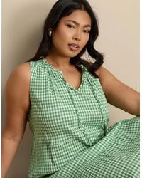 Live Unlimited London - Petite Gingham Maxi Tiered Sleeveless Cotton Dress - Lyst