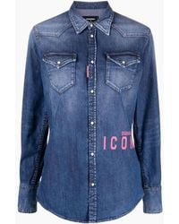 DSquared² - Icon Print Western Denim Shirt - Lyst