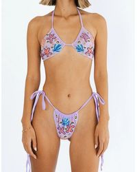 Oceanus - Fia Tropical Hand Embroidered Bikini Top Lilac - Lyst