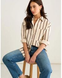Gini London - Cream Oversized Neutral Stripe Button-Down Shirt - Lyst