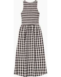 Ro&zo - Mono Gingham Cotton And Linen-Blend Shirred Midi Dress - Lyst