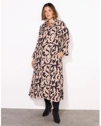 Live Unlimited London - Mono Print Collared Midaxi Dress With Notch Sleeves - Lyst