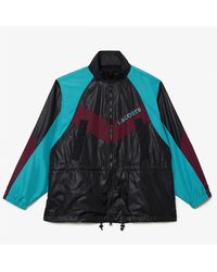Lacoste - Hooded Neck Color Block Patterned Windbreaker With Zipped Pocket - Lyst