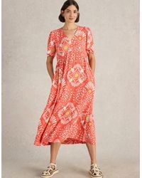 White Stuff - Lucy Midi Dress Coral Print - Lyst