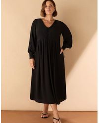 Live Unlimited London - Lace Up Blouson Sleeve Midi Dress - Lyst