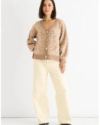 Gini London - Camel Animal Print Wool Mix Cardigan Look Jumper - Lyst