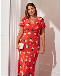 Live Unlimited London - Floral Puff Sleeve Midi Dress - Lyst