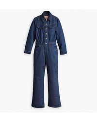 Levi's - Levi's Collared Neck Long Sleeve Solid Patterned Jumpsuit - Lyst