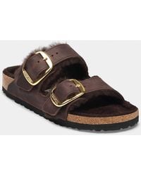 Birkenstock Arizona - Big Buckle Shearling Oiled Leather Sandals - Lyst