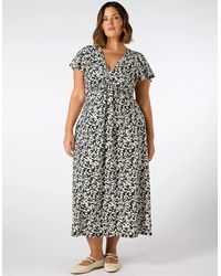 Live Unlimited London - Mono Print Ruched Pleat Front Midi Dress - Lyst