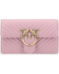 Pinko - Calfskin Quilted One Shoulder Wallet With Chain Strap - Lyst