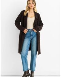 Gini London - Chocolate Wool Mix Longline Edge To Edge Cardigan - Lyst