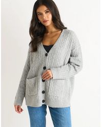 Gini London - Textured Knit Long Sleeve Pocket Cardigan - Lyst