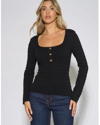 Gini London - Square Neck Button Ribbed Top - Lyst
