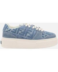 Fendi - Fabric Sneakers With Suede Details And Wedge Sole - Lyst