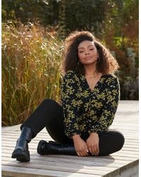 Live Unlimited London - Ditsy Print Jersey Pleat Front Top - Lyst