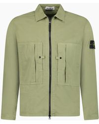 Stone Island - Mercerised Organic Cotton Ripstop Overshirt Khaki - Lyst