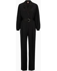 BOSS - Collared Neck Long Sleeve Solid Patterned Wrap Jumpsuit - Lyst