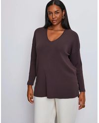 Live Unlimited London - Knitted V-Neck Longline Tunic Jumper - Lyst