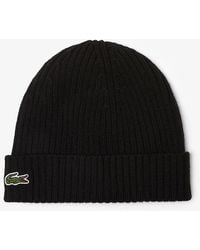 Lacoste - Rib Knit Brushed Wool Beanie - Lyst