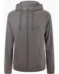 BOSS - Heritage Hooded Ribbed Cuff Sweat Jacket With Drawstring - Lyst