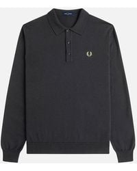 Fred Perry - Knitted Merino Long Sleeve Polo Shirt - Lyst