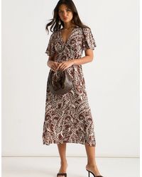 Gini London - Chocolate Paisley Print Ruffle Midi Dress - Lyst