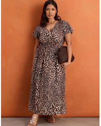 Live Unlimited London - Animal Print Smocked Waist Cotton Midaxi Dress - Lyst