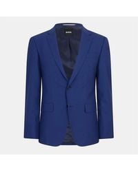 BOSS - Solid Patterned Single Button Lapel Collared Suit Jacket - Lyst