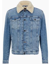 BOSS - Livorno Solid Patterned Denim Jacket With Chest Pocket - Lyst