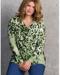 Live Unlimited London - Abstract Print Jersey Cowl Neck Top - Lyst