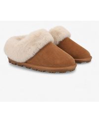 Totes - Isotoner Suede Bootie With Fur Cuff Slipper Boots Tan - Lyst