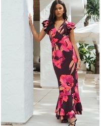 Gini London - Ruffle Sleeve Floral Maxi Dress - Lyst