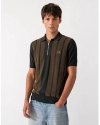 Fred Perry - Textured Panel Knitted Polo Shirt - Lyst