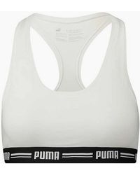 PUMA - Striped Logo Racerback Bra Top - Lyst