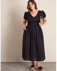 Live Unlimited London - Cotton Smocked Waist Midaxi Dress - Lyst