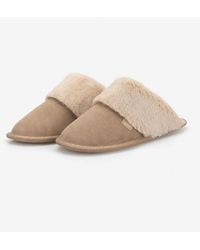 Totes - Isotoner Suede Mule Slipper With Fur Cuff Mules Sand - Lyst