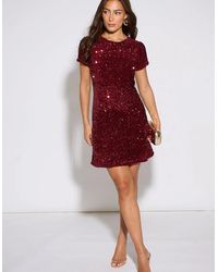 Gini London - Mulberry Sequin Velour Shift Mini Dress - Lyst