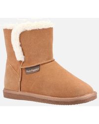 Hush Puppies - Ashleigh Suede And Faux Fur Tan Slippers - Lyst