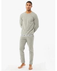 Jack & Jones - Ricko Cotton T-Shirt And Trousers Lounge Set Light Melange - Lyst
