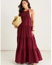Gini London - Mulberry Tiered Halter Maxi Trapeze Dress - Lyst