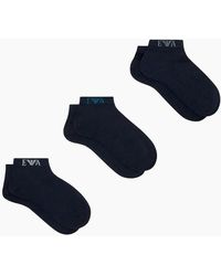Emporio Armani - Cotton 3-Pack Monogram Eagle Logo Ankle Socks - Lyst