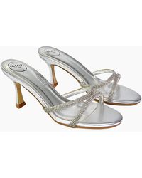 XY London - Ladies Abby Metallic Diamante Strappy Stiletto Heel Mules - Lyst