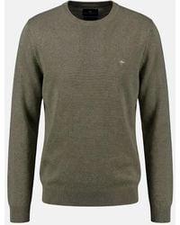 Fynch-Hatton - Fine Knit Air Cotton Crewneck Sweater Dark Khaki - Lyst