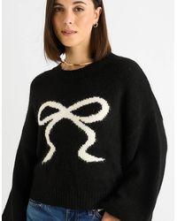 Gini London - Embossed Contrast Bow Short Knit Jumper - Lyst
