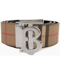 Burberry - Check And Leather Reversible Wide Tb Belt - Lyst