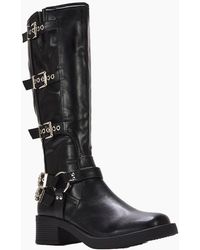 XY London - Ladies Cobra Square Toe Mid Block Heel Biker Boots - Lyst
