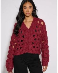 Gini London - Cerise Hollow Chunky Knit Cardigan - Lyst