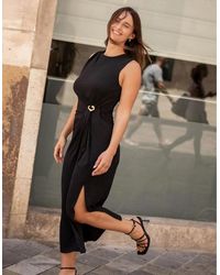 Gini London - Waist Ruched Metal Trim Sleeveless Midi Dress - Lyst
